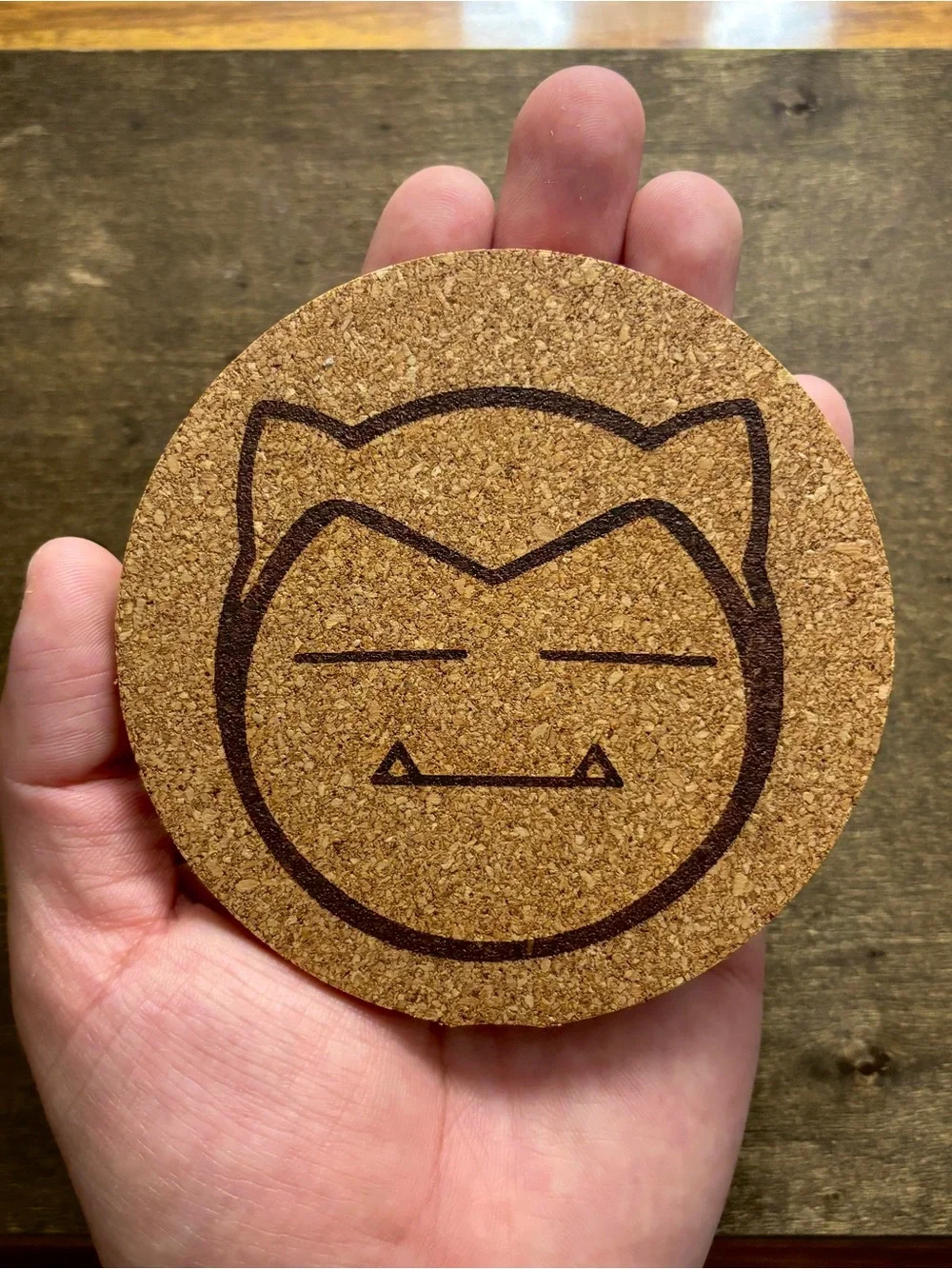Pokemon Snorlax Face Laser Engraved Cork Coaster